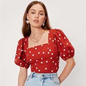 Red Polka Dot Puff Sleeve Top